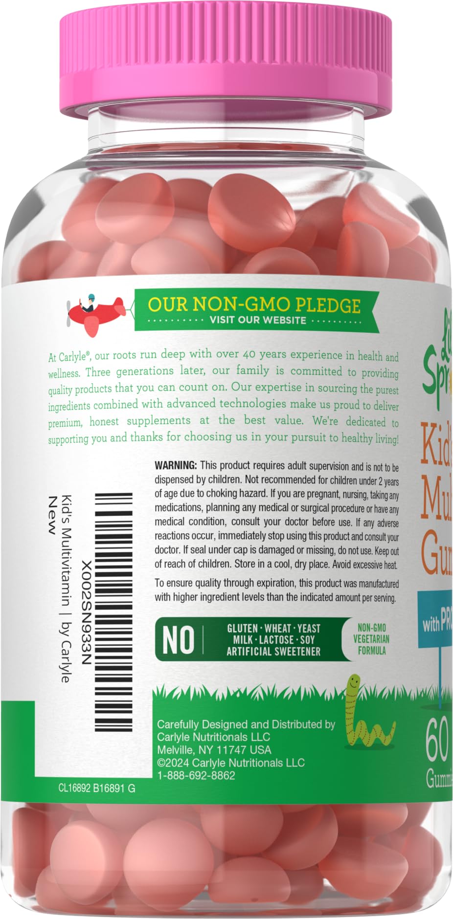 Carlyle Kids Multivitamin Gummies with Probiotics | 60 Chewables | Berry Flavor | Vegetarian, Non-GMO, Gluten Free Children's Supplement | by Lil' Sprouts | Packaging May Vary